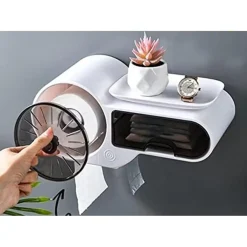 PORTA CARTA IGIENICA IMPERMEABILE DA PARETE AUTOADESIVO CON PORTAOGGETTI MENSOLA PER BAGNO