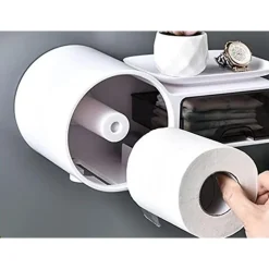 PORTA CARTA IGIENICA IMPERMEABILE DA PARETE AUTOADESIVO CON PORTAOGGETTI MENSOLA PER BAGNO