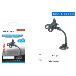 PORTA CELLULARE A VENTOSA MORSETTO SMARTPHONE GIREVOLE 360° AUTO MAXTECH PT-C003