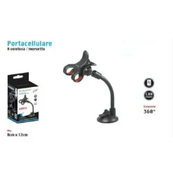 PORTA CELLULARE A VENTOSA MORSETTO SMARTPHONE GIREVOLE 360° AUTO MAXTECH PT-C003
