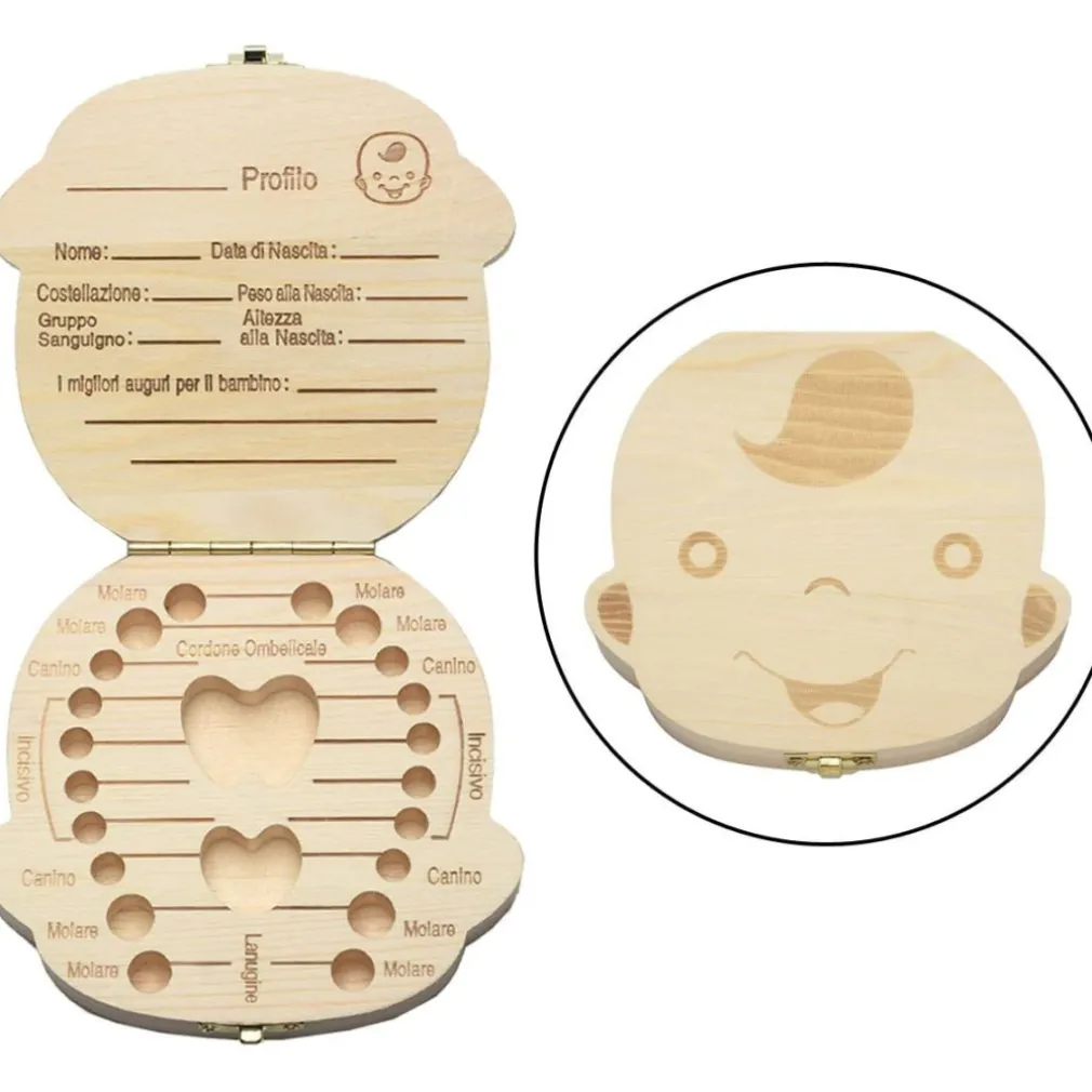 PORTA DENTINI SCATOLA IN LEGNO PER BAMBINO MASCHIETTO COFANETTO RICORDI NEONATO