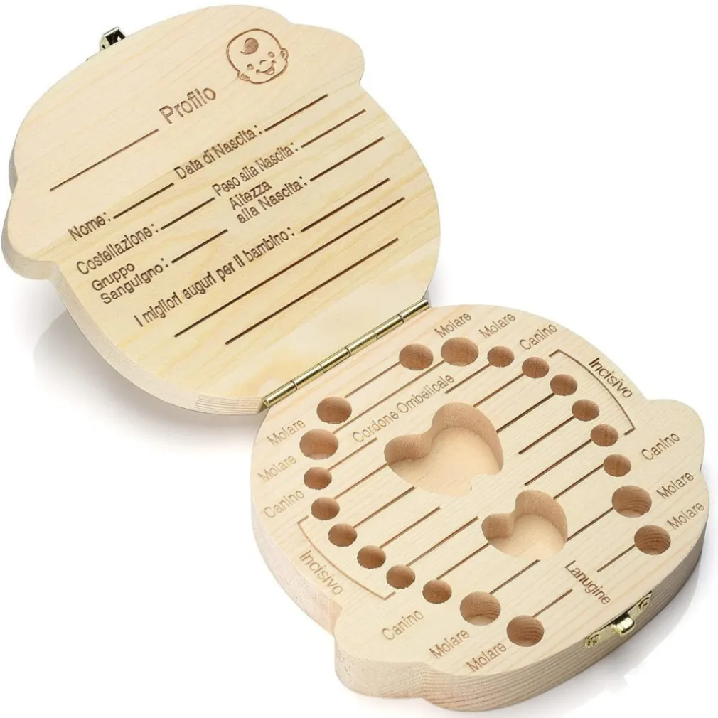 PORTA DENTINI SCATOLA IN LEGNO PER BAMBINO MASCHIETTO COFANETTO RICORDI NEONATO