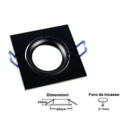 PORTA FARETTO AD INCASSO QUADRATO FARETTO ORIENTABILE CON MOLLE FORO 75 MM P20