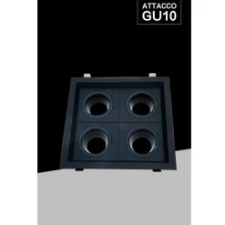 PORTA FARETTO QUADRUPLO ORIENTABILE INCASSO NERO PER LAMPADINE GU10/GU5.3 P33-N4