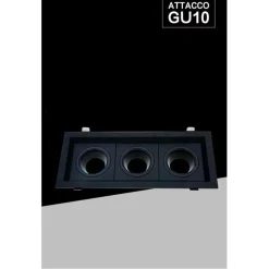 PORTA FARETTO TRIPLO ORIENTABILE AD INCASSO NERO PER LAMPADINE GU10 GU5.3 P33-N3