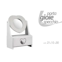PORTA GIOIE CASSETTO GIOIELLI LEGNO CON SPECCHIO DECORO CUORE 21X10X30CM 678561