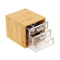 PORTA GIOIELLI COSMETICI CON 3 CASSETTI ORGANIZZATORE CASA IN LEGNO 12.3X15.3X11 CM 10830