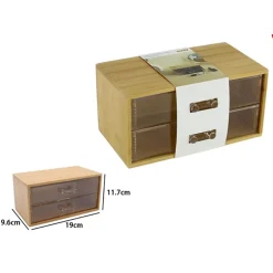 PORTA GIOIELLI COSMETICI CON 2 CASSETTI ORGANIZZATORE CASA IN LEGNO 19X11.7X9.6 CM 10829