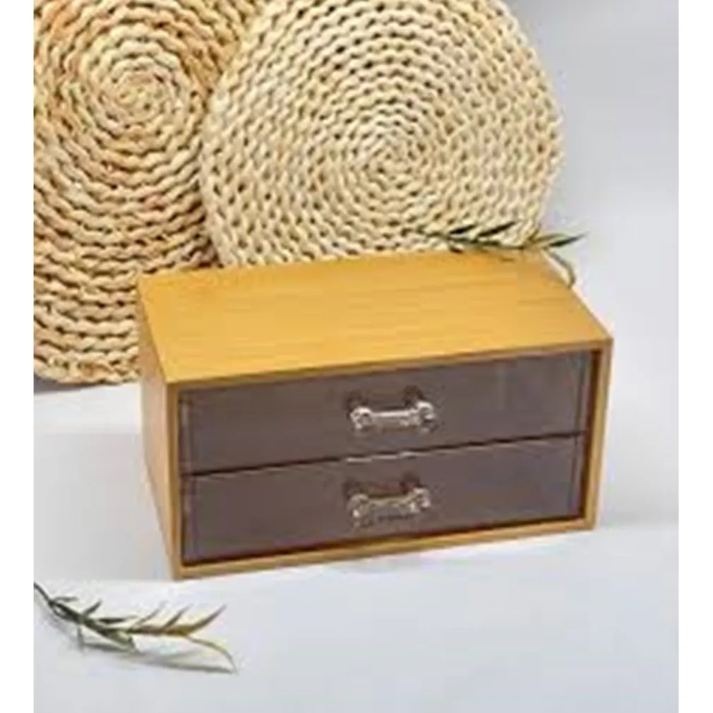 PORTA GIOIELLI COSMETICI CON 2 CASSETTI ORGANIZZATORE CASA IN LEGNO 19X11.7X9.6 CM 10829