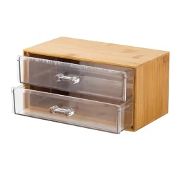 PORTA GIOIELLI COSMETICI CON 2 CASSETTI ORGANIZZATORE CASA IN LEGNO 19X11.7X9.6 CM 10829