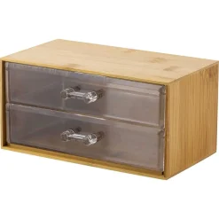 PORTA GIOIELLI COSMETICI CON 2 CASSETTI ORGANIZZATORE CASA IN LEGNO 19X11.7X9.6 CM 10829