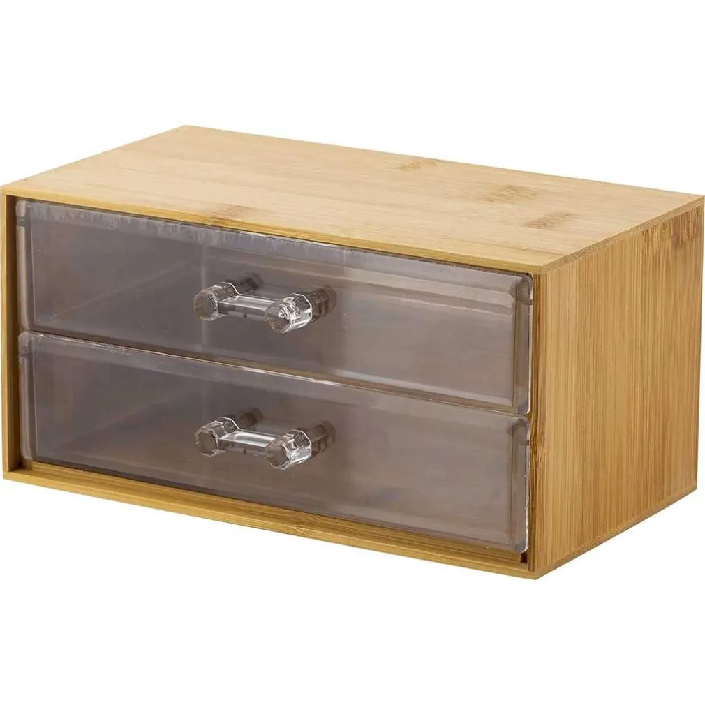 PORTA GIOIELLI COSMETICI CON 2 CASSETTI ORGANIZZATORE CASA IN LEGNO 19X11.7X9.6 CM 10829