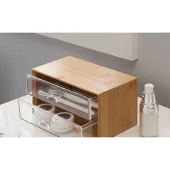 PORTA GIOIELLI COSMETICI CON 2 CASSETTI ORGANIZZATORE CASA IN LEGNO 19X11.7X9.6 CM 10829