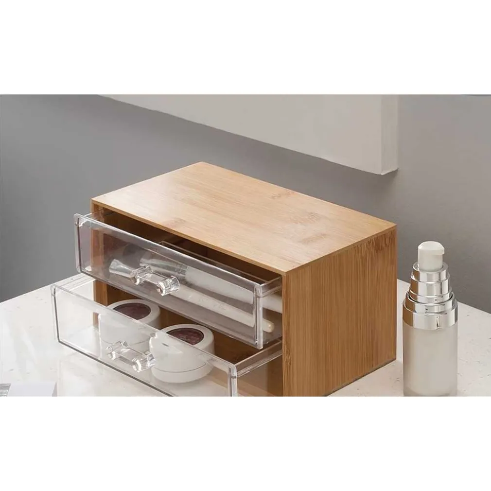 PORTA GIOIELLI COSMETICI CON 2 CASSETTI ORGANIZZATORE CASA IN LEGNO 19X11.7X9.6 CM 10829