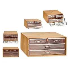 PORTA GIOIELLI COSMETICI CON 4 CASSETTI ORGANIZZATORE CASA IN LEGNO 24.3X15.3X11CM 10832