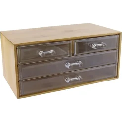 PORTA GIOIELLI COSMETICI CON 4 CASSETTI ORGANIZZATORE CASA IN LEGNO 24.3X15.3X11CM 10832