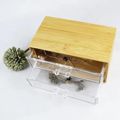 PORTA GIOIELLI COSMETICI CON 2 CASSETTI FORME DIVERSE ORGANIZER LEGNO 24.3X15.3X11CM 10831