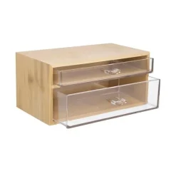 PORTA GIOIELLI COSMETICI CON 2 CASSETTI FORME DIVERSE ORGANIZER LEGNO 24.3X15.3X11CM 10831