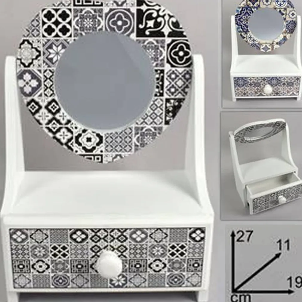 PORTA OGGETTI CASSETTIERA CON SPECCHIO A CUORE IN LEGNO COUNTRY CHIC ARREDAMENTO