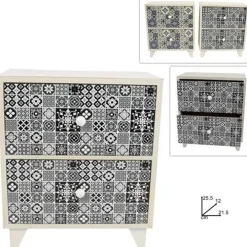 PORTA OGGETTI CASSETTIERA QUADRATA CON 2 CASSETTI LEGNO COUNTRY CHIC ARREDAMENTO