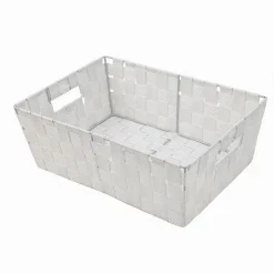 PORTA OGGETTI CESTO IN TESSUTO INTRECCIATO 38X26X13 CM CON MANIGLIE BIANCO 79031