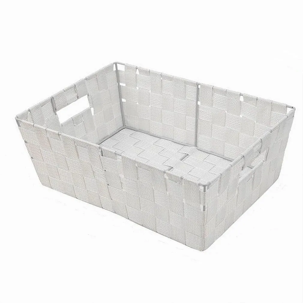 PORTA OGGETTI CESTO IN TESSUTO INTRECCIATO 38X26X13 CM CON MANIGLIE BIANCO 79031