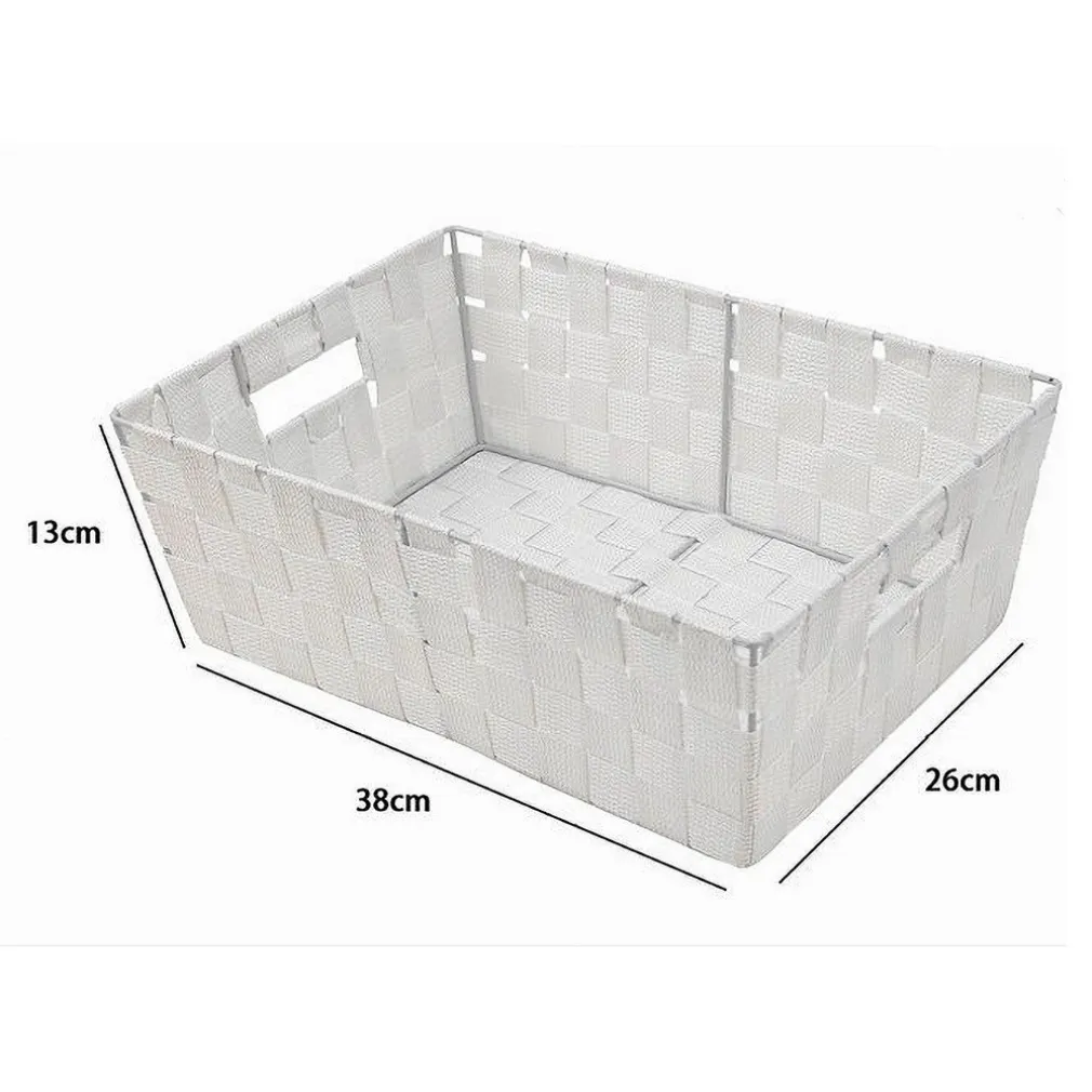 PORTA OGGETTI CESTO IN TESSUTO INTRECCIATO 38X26X13 CM CON MANIGLIE BIANCO 79031