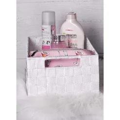 PORTA OGGETTI CESTO IN TESSUTO INTRECCIATO 38X26X13 CM CON MANIGLIE BIANCO 79031