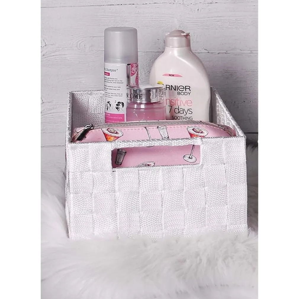 PORTA OGGETTI CESTO IN TESSUTO INTRECCIATO 38X26X13 CM CON MANIGLIE BIANCO 79031