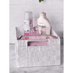 PORTA OGGETTI CESTO IN TESSUTO INTRECCIATO 38X26X13 CM CON MANIGLIE BIANCO 79031