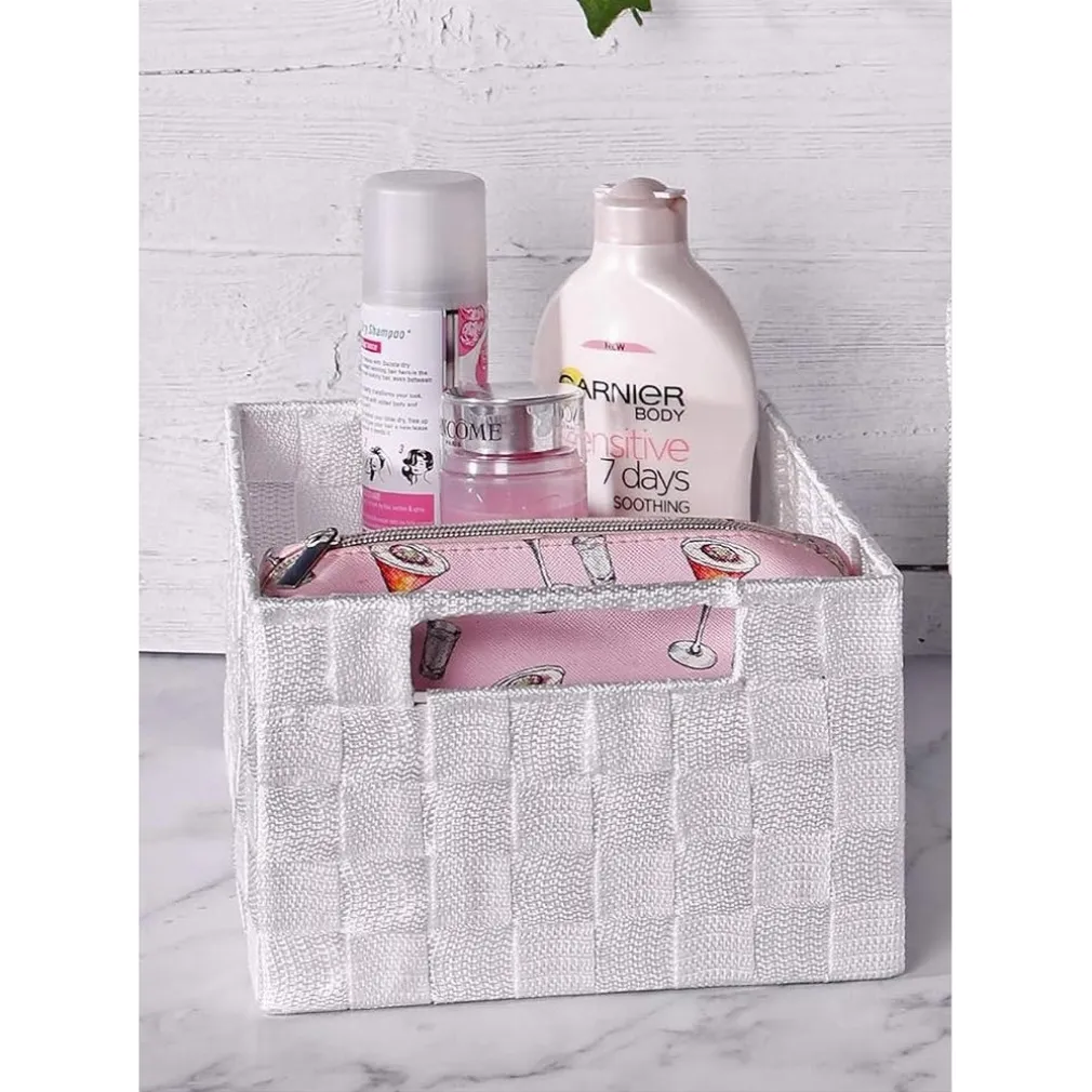 PORTA OGGETTI CESTO IN TESSUTO INTRECCIATO 38X26X13 CM CON MANIGLIE BIANCO 79031