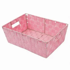 PORTA OGGETTI CESTO IN TESSUTO INTRECCIATO ROSA 38X26X13 CM CON MANIGLIE 79035