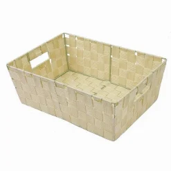 PORTA OGGETTI CESTO IN TESSUTO INTRECCIATO 38X26X13 CM CON MANIGLIE BEIGE 79033