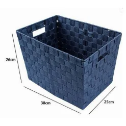 PORTA OGGETTI CESTO IN TESSUTO INTRECCIATO 38 X 26 X 25CM CON MANIGLIE BLU 79040