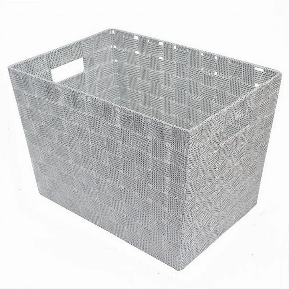 PORTA OGGETTI CESTO TESSUTO INTRECCIATO 38X26X25 CM MANIGLIE GRIGIO CHIARO 79036