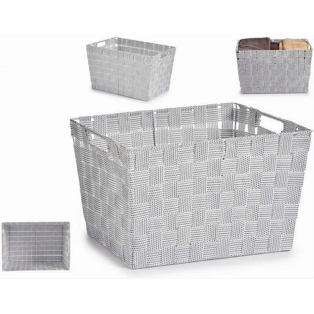 PORTA OGGETTI CESTO TESSUTO INTRECCIATO 38X26X25 CM MANIGLIE GRIGIO CHIARO 79036