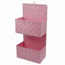 PORTA OGGETTI DA APPENDERE IN TESSUTO A 2 RIPIANI PARETE ORGANIZER ROSA 79101