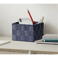PORTA OGGETTI ORGANIZER BLU PER BAGNO CAMERA CUCINA IN TESSUTO 16X16X8.5CM 79004