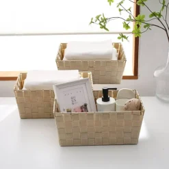 PORTA OGGETTI ORGANIZER BAGNO CAMERA CUCINA IN TESSUTO BEIGE 28X22X10.5CM 79021