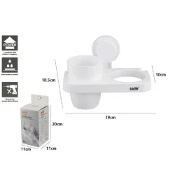 PORTA PHON CON BICCHIERE PORTA SPAZZOLINI A VENTOSA BIANCO ACCESSORI BAGNO 59547
