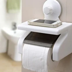 PORTA ROTOLO CARTA IGIENICA ACCESSORIO BAGNO CON ATTACCO A VENTOSA E MENSOLA