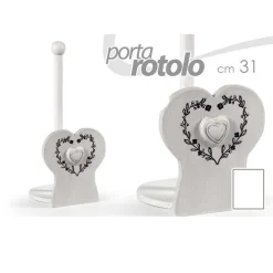 PORTA ROTOLO CUCINA DECORO CUORE 31 CM CARTA TAVOLA IN LEGNO SHABBY CHIC 662270