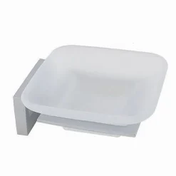 PORTA SAPONE IN ACCIAIO CON PIATTINO QUADRATO VETRO SATINATO PARETE BAGNO 87214