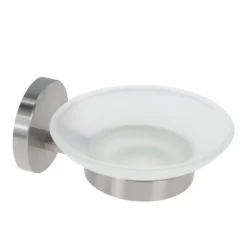 PORTA SAPONE IN ACCIAIO SATINATO CON PIATTINO VETRO SATINATO ACCESSORI DA BAGNO 87905