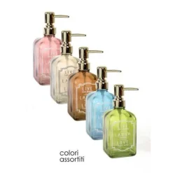 PORTA SAPONE LIQUIDO DOSATORE DISPENSER 450ML 18CM VETRO COLORI ASSORTITI 819308