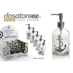 PORTA SAPONE LIQUIDO DOSATORE SILVER 450ML 8X18 CM VETRO DECORI ASSORTITI 775680