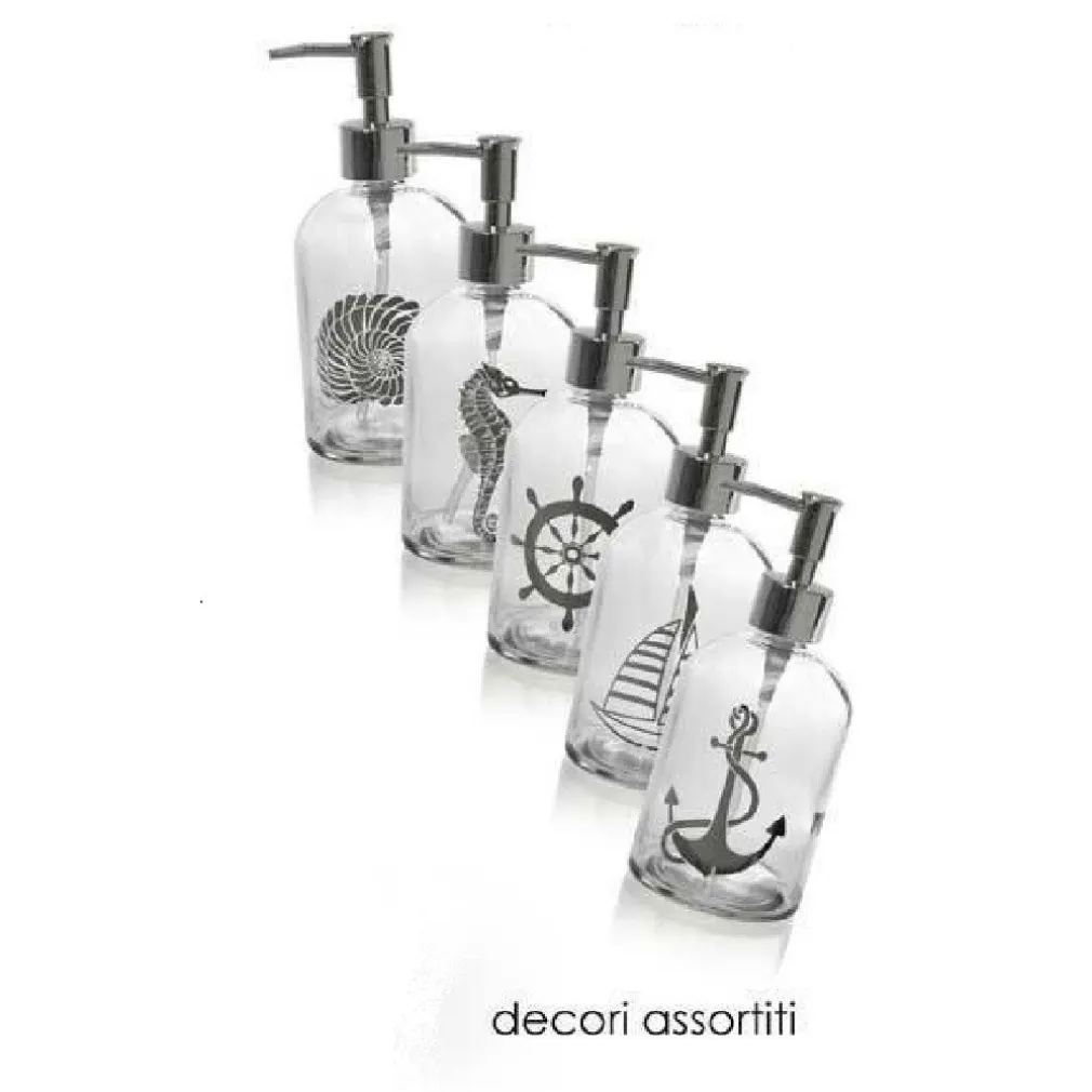 PORTA SAPONE LIQUIDO DOSATORE SILVER 450ML 8X18 CM VETRO DECORI ASSORTITI 775680