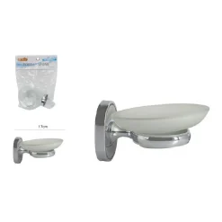 PORTA SAPONE SAPONETTA CON PIATTINO VETRO SATINATO PARETE BAGNO OVALE 52009
