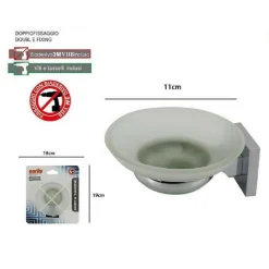 PORTA SAPONE SAPONETTA CON PIATTINO VETRO SATINATO PARETE BAGNO SQUARE 59185