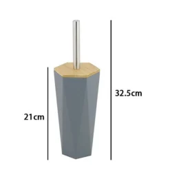 PORTA SCOPINO ESAGONALE GEOMETRICO GRIGIO LEGNO CON SCOPETTINO SPAZZOLONE WC BAGNO 10849